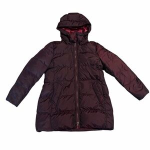 Coach Down Puffer Coat Hooded Purple Classic Lining Print Womens XL